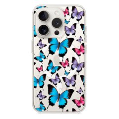 Чехол прозрачный Print Butterfly with MagSafe для iPhone 13 PRO MAX Blue/Pink