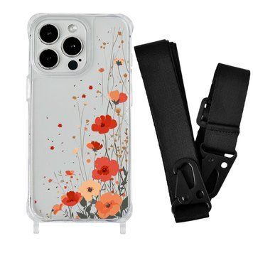 Чохол прозорий з ремінцем Print Flower для iPhone 14 Plus Autumn Blossom/Black - ash-mobile.com.ua - фото 1