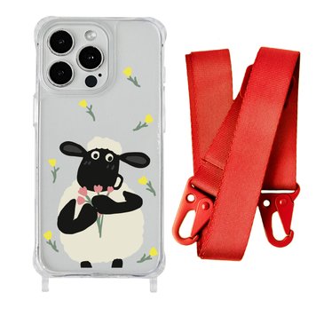 Чохол прозорий з ремінцем Print Happy Nice для iPhone 16 PRO Sheep/Red - ash-mobile.com.ua - фото 1