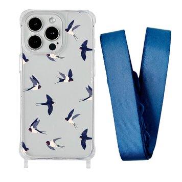 Чохол прозорий з ремінцем Print Happy Nice для iPhone 14 PRO MAX Swallows/Blue Cobalt - ash-mobile.com.ua - фото 1