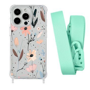 Чохол прозорий з ремінцем Print Flower для iPhone 15 Floral Dream/Avocado - ash-mobile.com.ua - фото 1