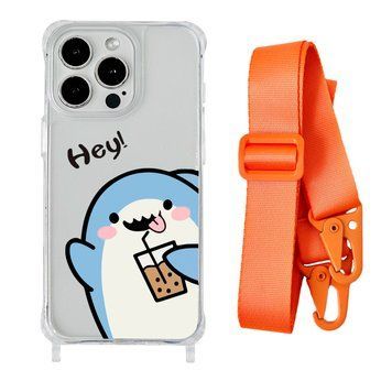 Чехол прозрачный с ремешком Print Shark для iPhone 11 PRO Shark Cocktail/Orange - ash-mobile.com.ua - фото 1