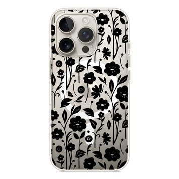 Чохол прозорий Print Flower with MagSafe для iPhone 16 PRO Floral Black - ash-mobile.com.ua - фото 1