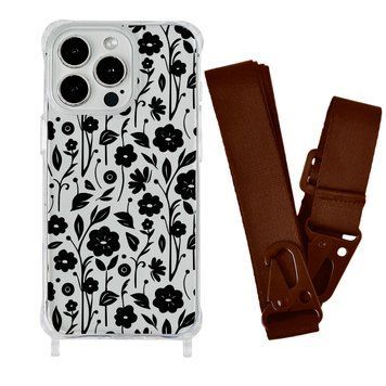 Чехол прозрачный с ремешком Print Flower для iPhone 15 Plus Floral Black/Brown - ash-mobile.com.ua - фото 1