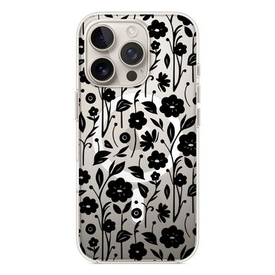 Чехол прозрачный Print Flower with MagSafe для iPhone 16 PRO Floral Black - ash-mobile.com.ua - фото 1