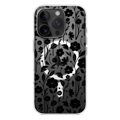 Чехол прозрачный Print Flower with MagSafe для iPhone 16 PRO Floral Black - ash-mobile.com.ua - фото 3