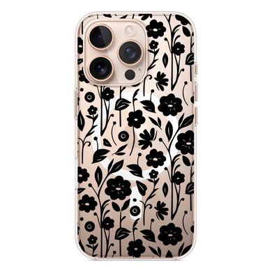 Чехол прозрачный Print Flower with MagSafe для iPhone 16 PRO Floral Black - ash-mobile.com.ua - фото 4