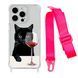 Чохол прозорий з ремінцем Print Mood swings для iPhone X | XS Cat Wine/Hot Pink