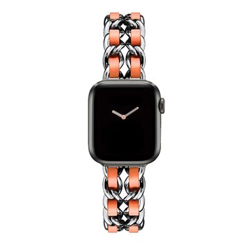 Ремінець Chanel Leather для Apple Watch 38mm | 40mm | 41mm Silver/Orange - ash-mobile.com.ua - фото 1