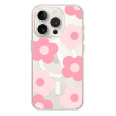 Чехол прозрачный Print Flower Color with MagSafe для iPhone 15 PRO Pink