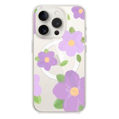 Чехол прозрачный Print Flower Color with MagSafe для iPhone 11 PRO MAX Purple купить