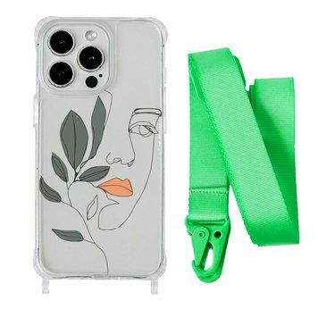 Чехол прозрачный с ремешком Print Leaves для iPhone 11 PRO Face/Lime Green - ash-mobile.com.ua - фото 1