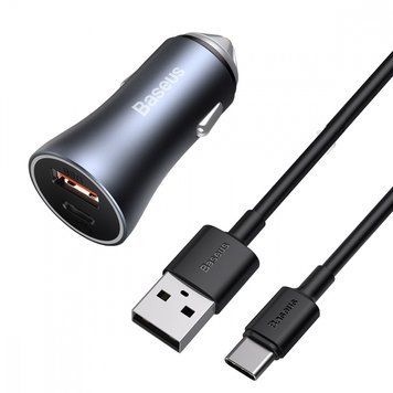 Автомобильное ЗУ Baseus Golden Contactor Pro 40W + Cable USB to Type-C 5A (1m) Dark Grey - ash-mobile.com.ua - фото 1