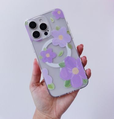 Чохол прозорий Print Flower Color with MagSafe для iPhone 15 PRO Pink