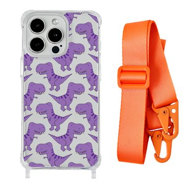 Чохол прозорий з ремінцем Print Dinosaur для iPhone 15 PRO Dinosaur/Orange - ash-mobile.com.ua - фото 1