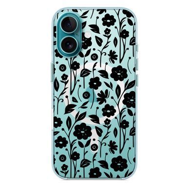 Чехол прозрачный Print Flower with MagSafe для iPhone 16 Plus Floral Black - ash-mobile.com.ua - фото 2
