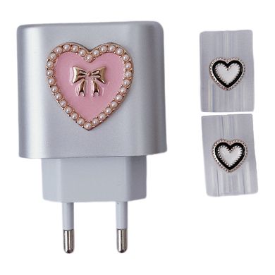 Защитный чехол для блока ЗУ + Клипса + Пружинка для кабеля Heart Pink with Bow - ash-mobile.com.ua - фото 1