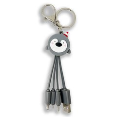 Кабель ASH Happy 3 in 1 USB (Micro-USB+Lightning+Type-C) Penguin Grey купити