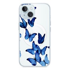 Чехол прозрачный Print Butterfly with MagSafe для iPhone 15 Plus Butterfly Blue
