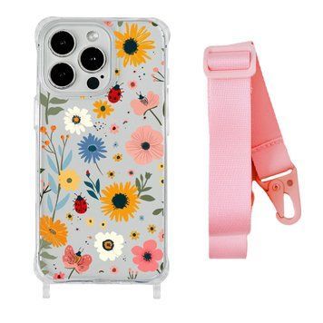 Чехол прозрачный с ремешком Print Flower для iPhone X | XS Sunflower/Pink - ash-mobile.com.ua - фото 1