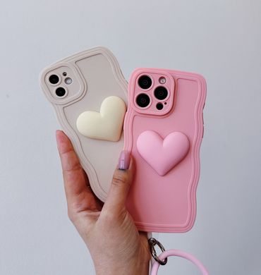 Чохол Хвилястий з тримачем серцем для iPhone 14 PRO Pink