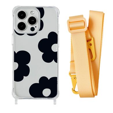 Чехол прозрачный с ремешком Print Flower Color для iPhone 7 | 8 | SE 2 | SE 3 Black/Yellow - ash-mobile.com.ua - фото 1