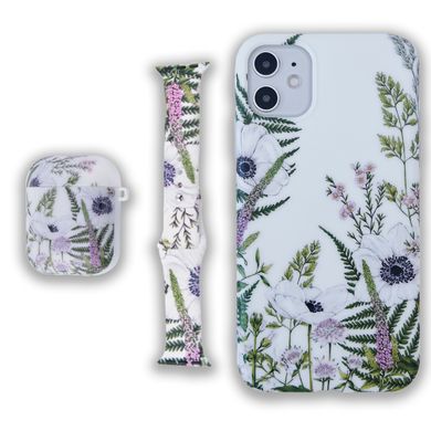 Комплект Beautiful Flowers для iPhone 11 + Ремешок для Apple Watch 38/40/41 mm + Чехол для AirPods 1|2 Лаванда