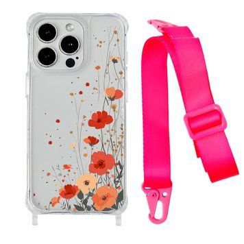 Чохол прозорий з ремінцем Print Flower для iPhone 11 PRO Autumn Blossom/Hot Pink - ash-mobile.com.ua - фото 1