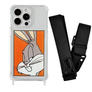 Чехол прозрачный с ремешком Print Кролик для iPhone 13 PRO MAX Кролик/Black - ash-mobile.com.ua - фото 1