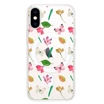 Чехол прозрачный Print Butterfly with MagSafe для iPhone X | XS Pink/White - ash-mobile.com.ua - фото 1