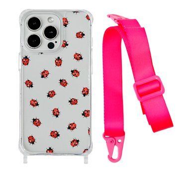 Чехол прозрачный с ремешком Print Happy Nice для iPhone X | XS Lazybug/Hot Pink - ash-mobile.com.ua - фото 1