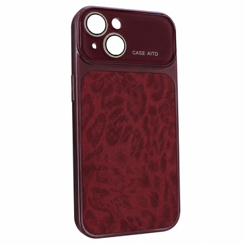 Чохол AITO PU-Leather Leopard Case для iPhone 15 Burgundy - ash-mobile.com.ua - фото 1