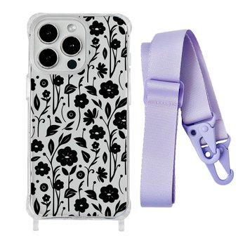 Чехол прозрачный с ремешком Print Flower для iPhone 14 PRO Floral Black/Glycine - ash-mobile.com.ua - фото 1