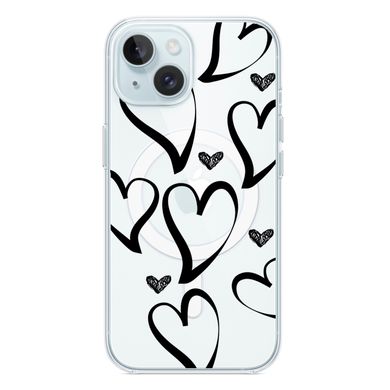 Чохол прозорий Print Love Kiss with MagSafe для iPhone 14 Plus Heart Black