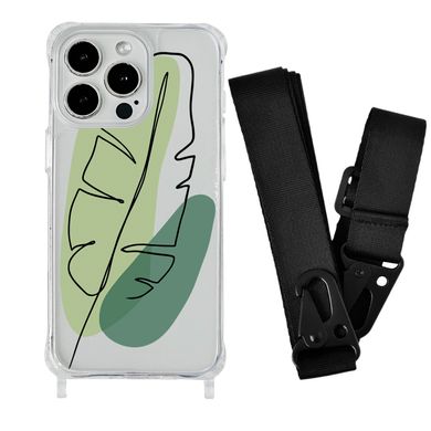 Чехол прозрачный с ремешком Print Leaves для iPhone XR Green/Black - ash-mobile.com.ua - фото 1