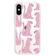 Чехол прозрачный Print Meow with MagSafe для iPhone X | XS Leopard Pink купить