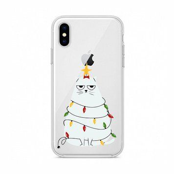 Чохол прозорий Print NEW YEAR для iPhone X | XS Cat Garland - ash-mobile.com.ua - фото 1