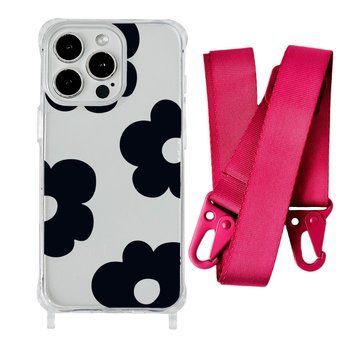 Чехол прозрачный с ремешком Print Flower Color для iPhone 17 Air Black/Rose Red