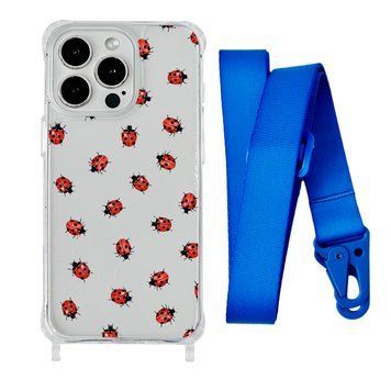 Чехол прозрачный с ремешком Print Happy Nice для iPhone X | XS Lazybug/Blue - ash-mobile.com.ua - фото 1