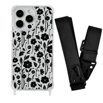 Чехол прозрачный с ремешком Print Flower для iPhone X | XS Floral Black/Black - ash-mobile.com.ua - фото 1