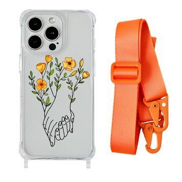 Чехол прозрачный с ремешком Print Leaves для iPhone 11 PRO Hands Flower/Orange - ash-mobile.com.ua - фото 1