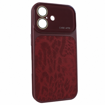 Чохол AITO PU-Leather Leopard Case для iPhone 16 Burgundy - ash-mobile.com.ua - фото 1