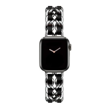 Ремешок Chanel Leather для Apple Watch 38mm | 40mm | 41mm Silver/Black - ash-mobile.com.ua - фото 1