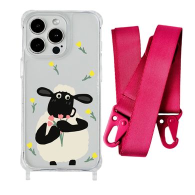 Чохол прозорий з ремінцем Print Happy Nice для iPhone XR Sheep/Rose Red - ash-mobile.com.ua - фото 1