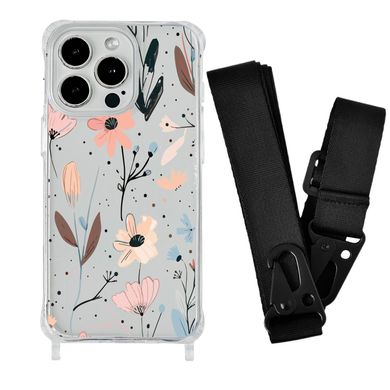 Чехол прозрачный с ремешком Print Flower для iPhone 12 | 12 PRO Floral Dream/Black - ash-mobile.com.ua - фото 1