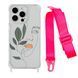 Чохол прозорий з ремінцем Print Leaves для iPhone 14 PRO Face/Hot Pink