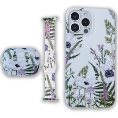 Комплект Beautiful Flowers для iPhone 13 PRO + Ремешок для Apple Watch 42/44/45 mm + Чохол для AirPods PRO Лаванда