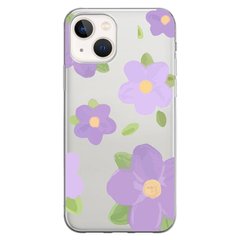 Чохол прозорий Print Flower Color для iPhone 14 Plus Purple