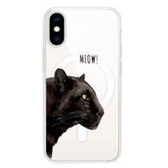 Чохол прозорий Print Meow with MagSafe для iPhone XS MAX Pantera Black купити