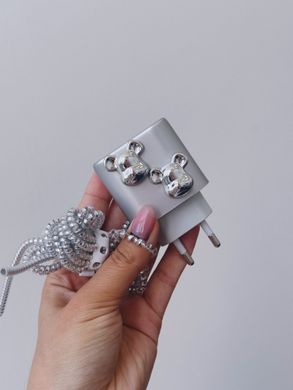 Защитный чехол для блока ЗУ + Клипса + Пружинка для кабеля Bear Brick heads Silver - ash-mobile.com.ua - фото 2